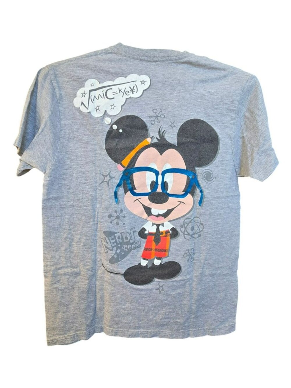 Disney World Mickey Nerds Rock Graphic T-Shirt Gray Youth Small  JJ4397